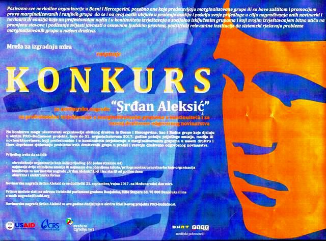 KONKURS ZA NOVINARSKU NAGRADU " Srđan Aleksić"